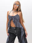 Halter Cami Mesh Waterfall Ruffle Top
