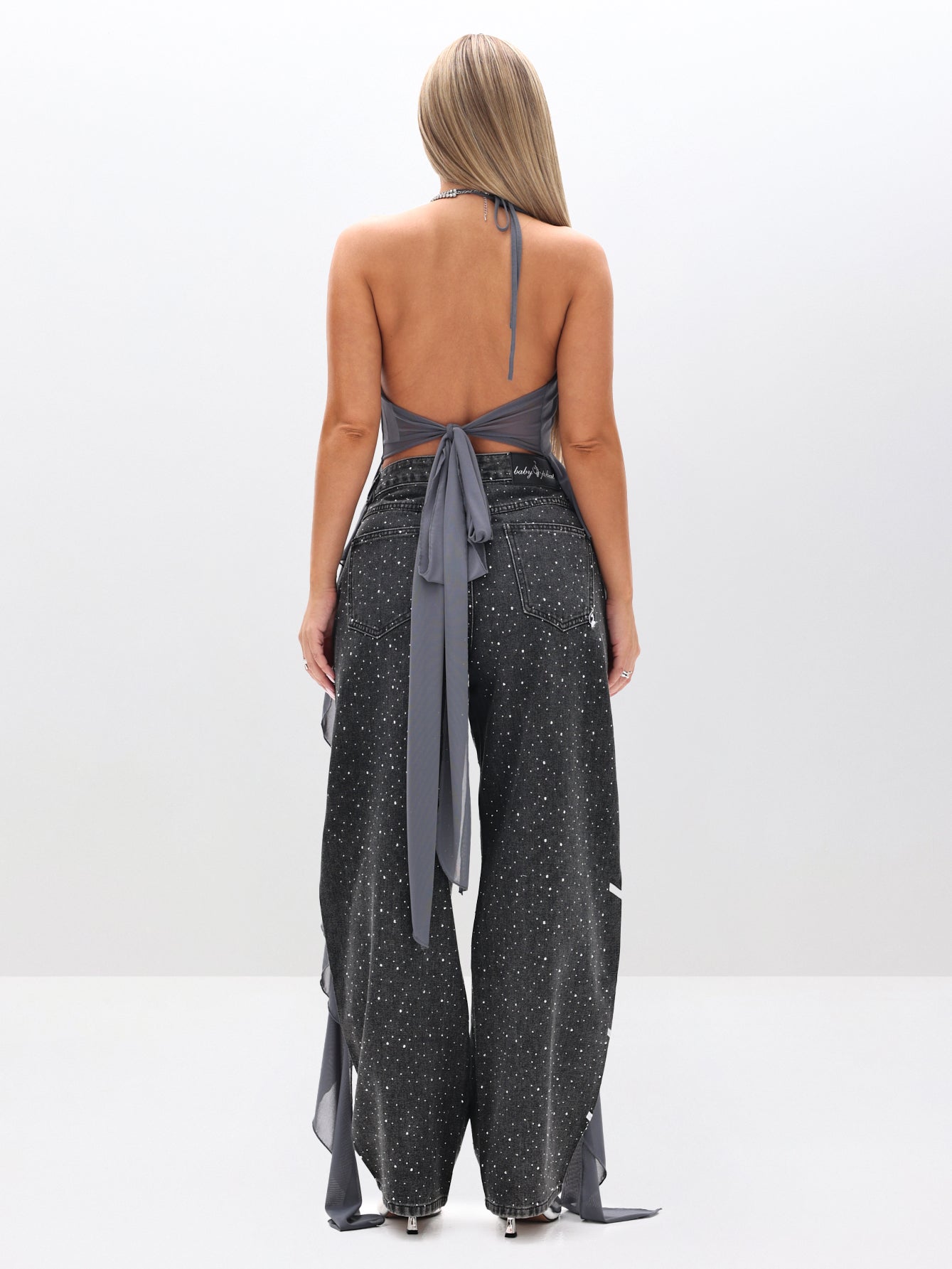 Halter Cami Mesh Waterfall Ruffle Top