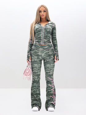 Zip Up Hooded Top in Camo