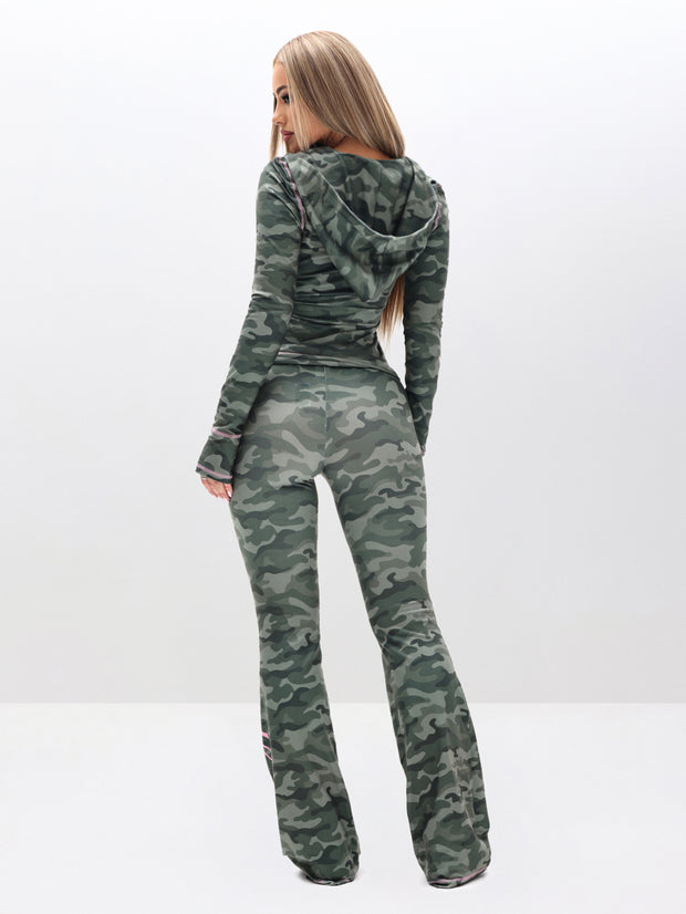 Fold Over Flare Leggings in Camo