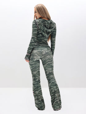 Zip Up Hooded Top in Camo
