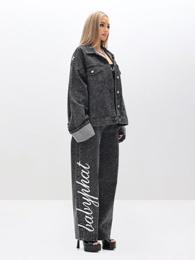 Oversized Rhinestone Denim Jacket