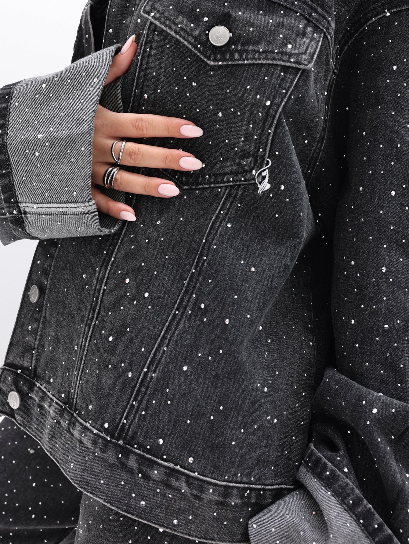Oversized Rhinestone Denim Jacket in Black Wash | Baby Phat | Baby