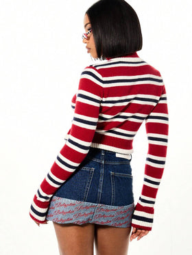Striped Zip Up Cardigan
