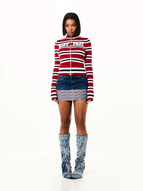 Striped Zip Up Cardigan