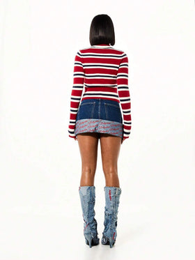 Striped Zip Up Cardigan