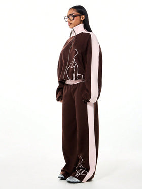 Funnel Neck Color Block Zip Up Sweatshirt