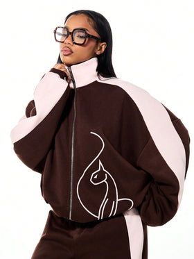 Funnel Neck Color Block Zip Up Sweatshirt