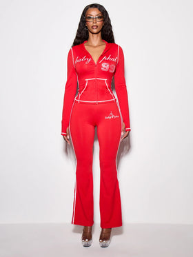 Pull On Flare Leggings with Rhinestones and Side Stripe
