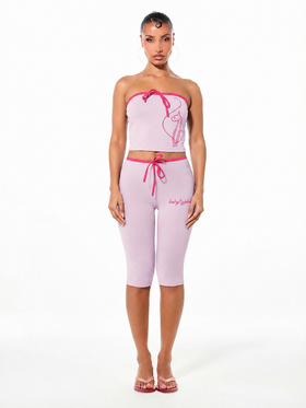 Contrast Capri Leggings with Bow Detail