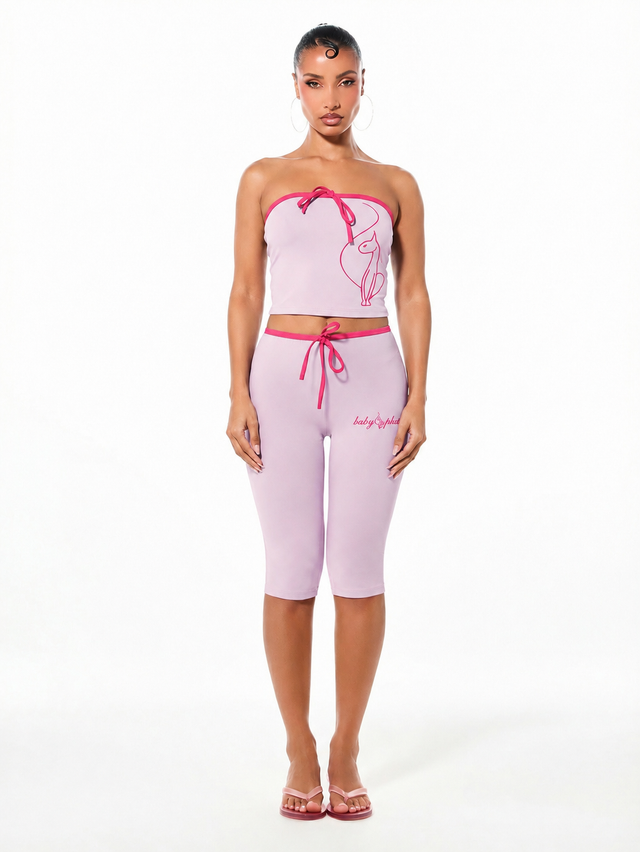 Contrast Capri Leggings with Bow Detail