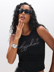 Graphic Vest Top with Rhinestones