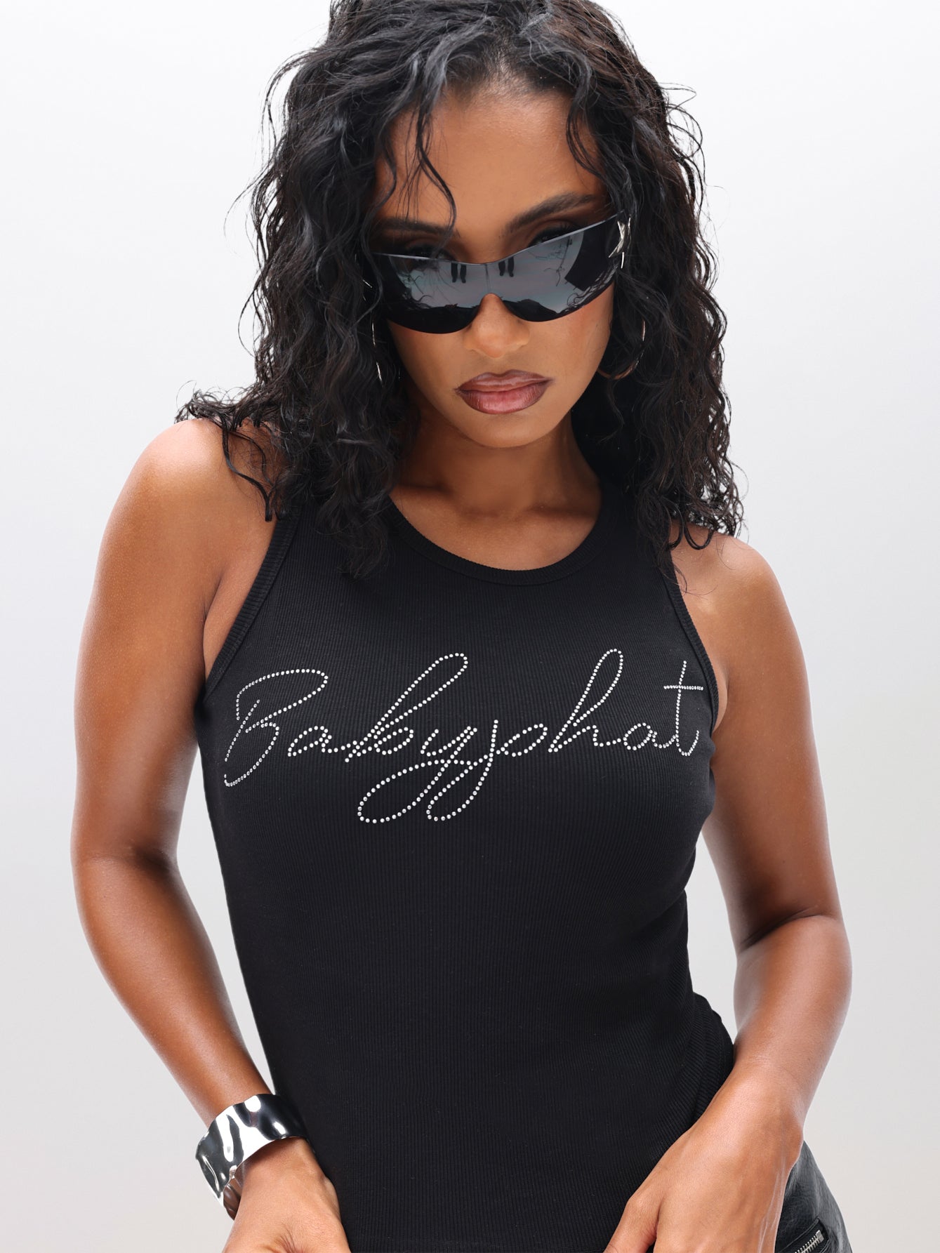 Rhinestone Graphic Black Vest Tank Top | Baby Phat