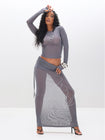 Ruched Mesh Maxi Skirt with Rhinestone