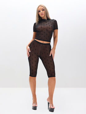 High Neck Short Sleeve Mesh Top