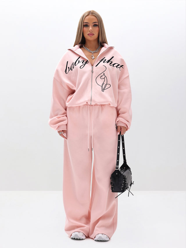Baggy Sweatpants With Applique, blush pink fleece with logo detail, front full-body view