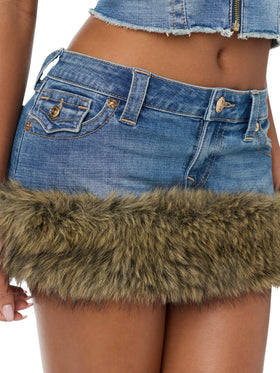 Baby Phat X True Religion Denim Fur Flap Skirt