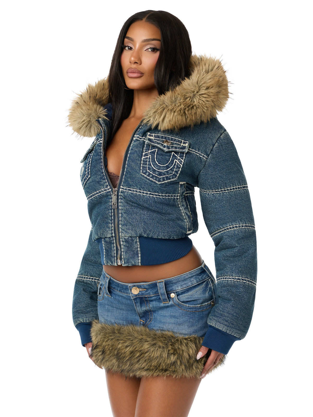 Baby Phat X True Religion Denim Super T Puffer Jacket