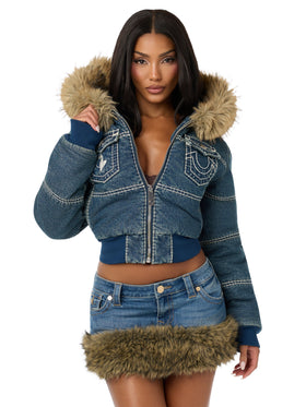 Baby Phat X True Religion Denim Super T Puffer Jacket