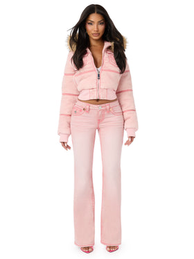 Baby Phat X True Religion Pink Wash Denim Super T Puffer Jacket