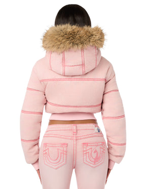 Baby Phat X True Religion Pink Wash Denim Super T Puffer Jacket