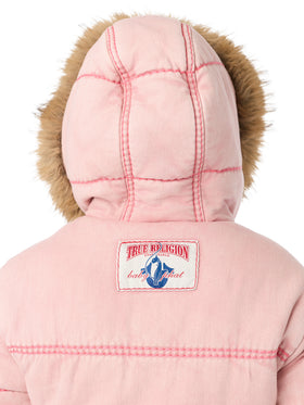 Baby Phat X True Religion Pink Wash Denim Super T Puffer Jacket