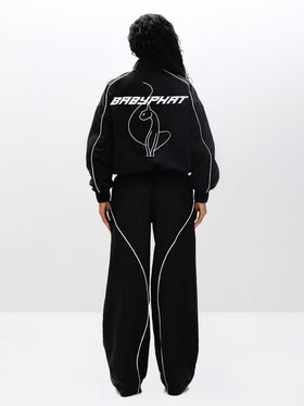 Nylon Track Jacket, large back logo and cat graphic, back view