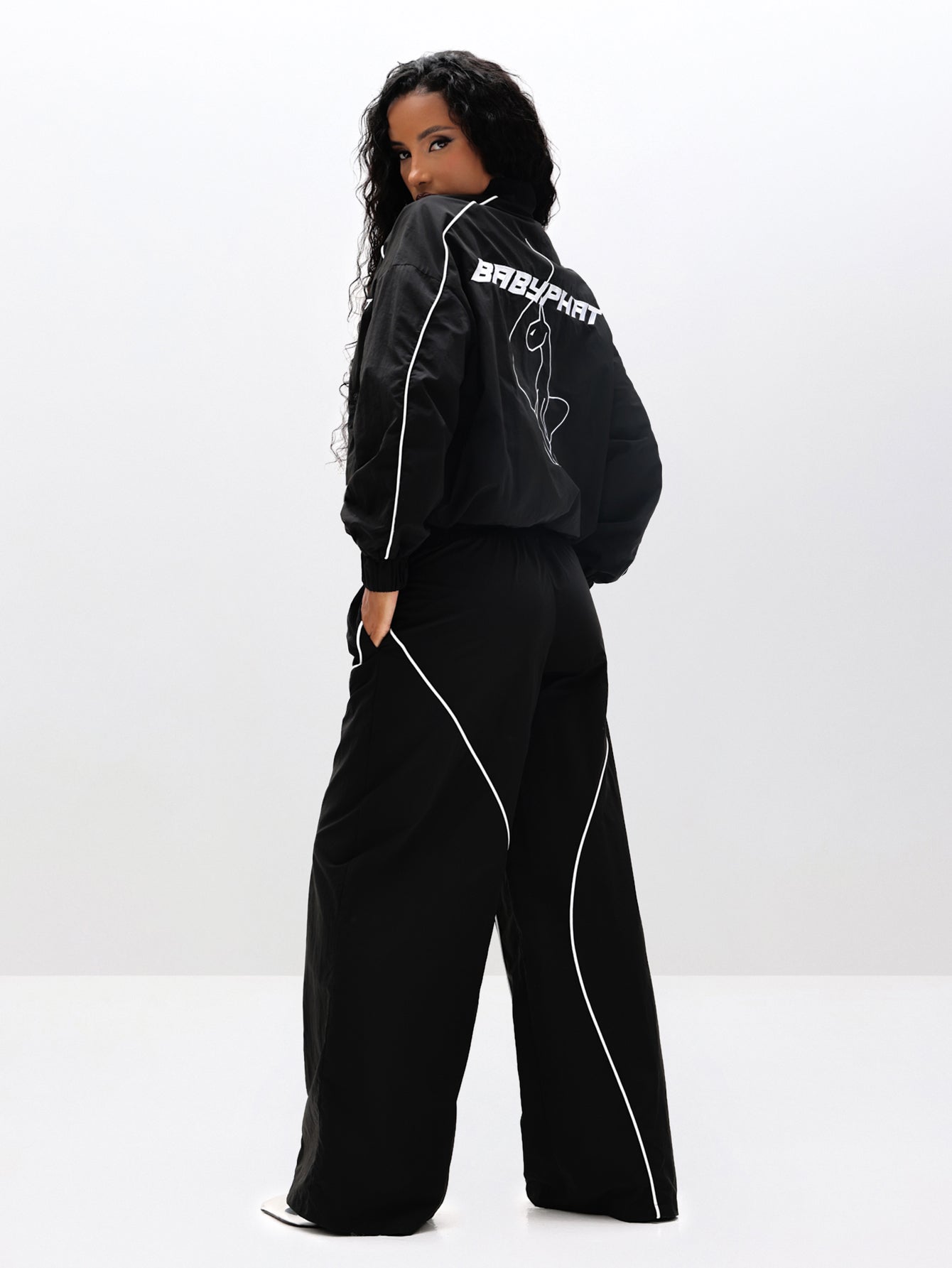 Wide Leg Nylon Trackpants