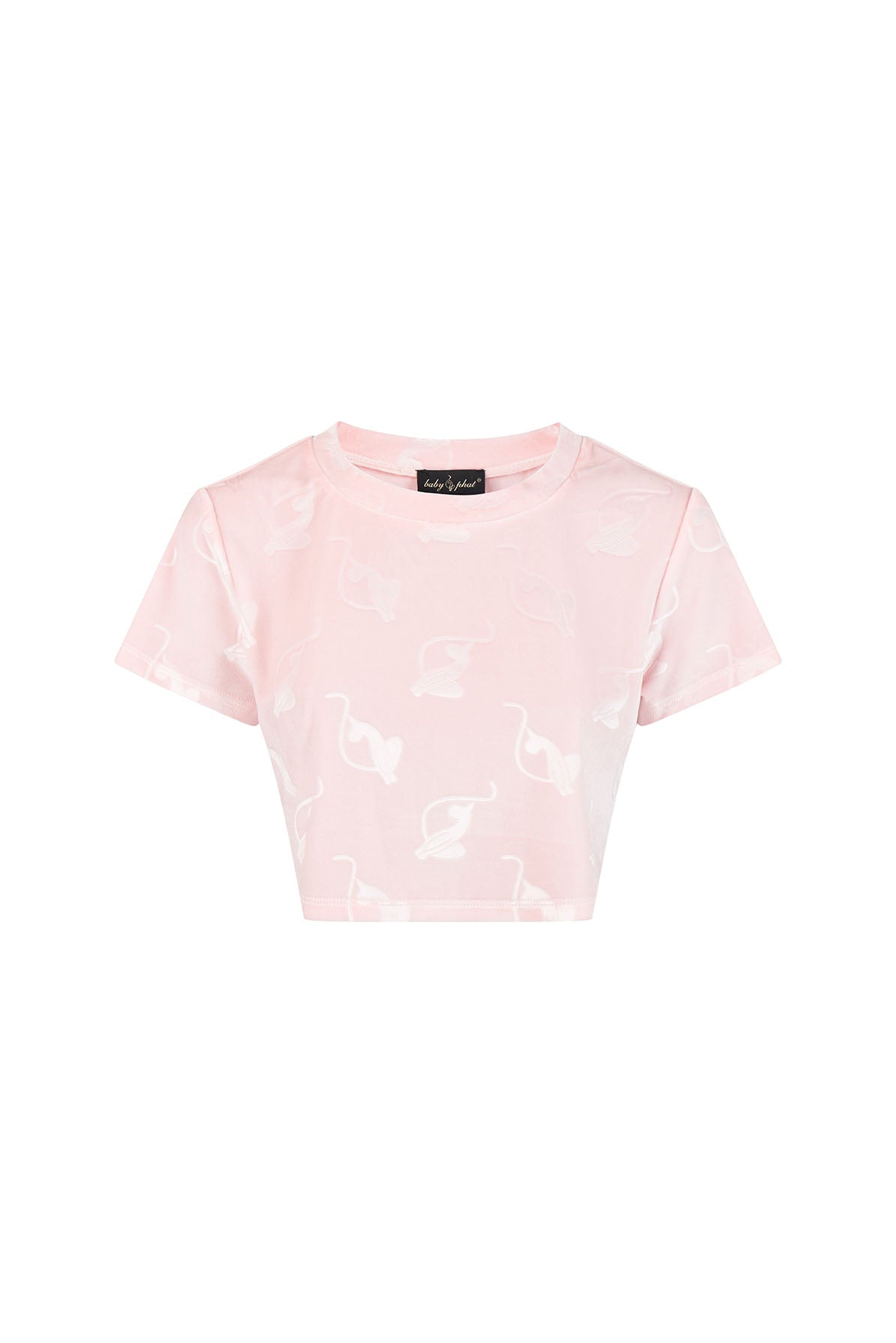 Aubrey Velour Crop Top, blush velour with tonal monogram pattern, front view
