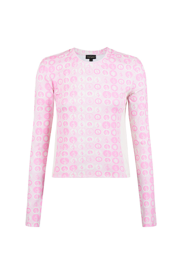 Trixie Long Sleeve Top, hot pink long sleeve top with allover cat print, front view