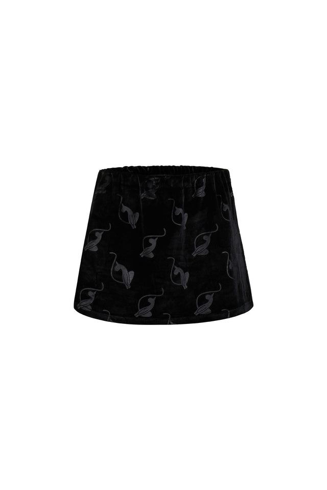 Aubrey Velour Mini Skirt, onyx embossed cat velour, flat lay