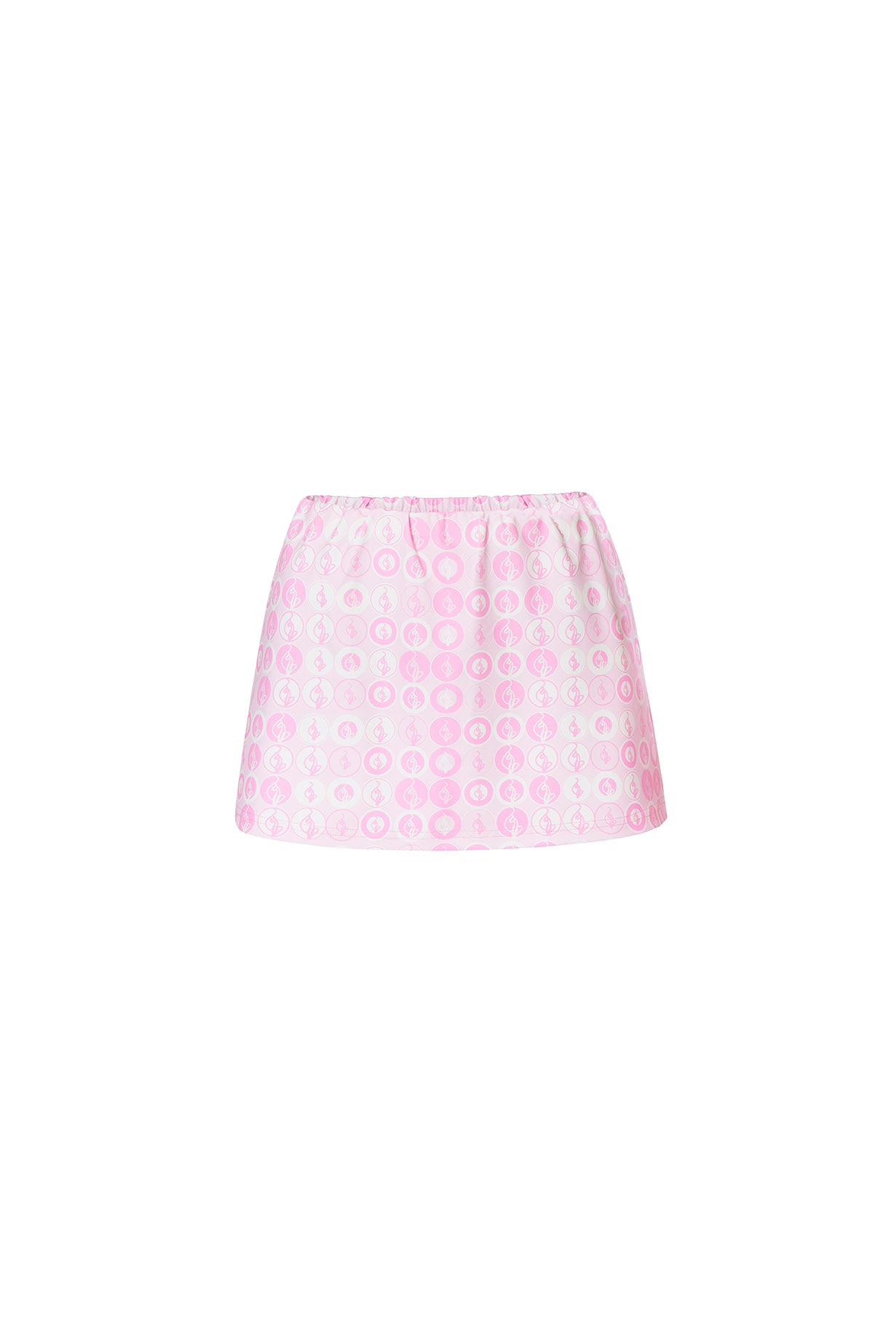 Trixie Mini Skirt, pink monogram mini silhouette, flat lay