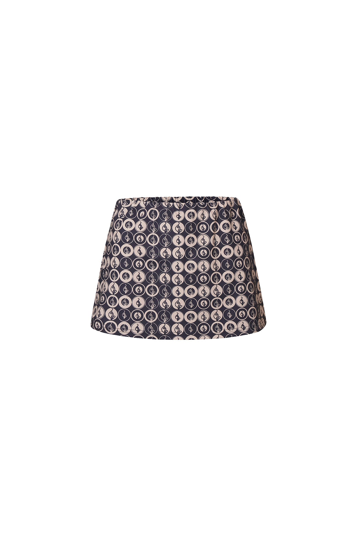 Trixie Mini Skirt, black allover Baby Phat cat print, flat lay