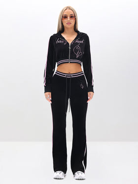 Cropped Velour Zip Up Sweatshirt