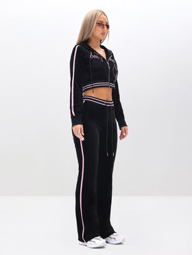Cropped Velour Zip Up Sweatshirt