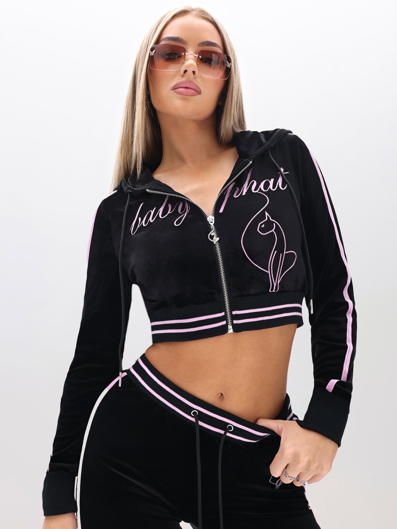 Cropped Velour Zip Up Sweatshirt with Embroidery | Baby Phat