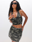 Twill Denim Mini Skirt in Camo Print