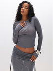 Long Sleeve Mesh Top with Rhinestones
