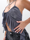 Halter Cami Mesh Waterfall Ruffle Top