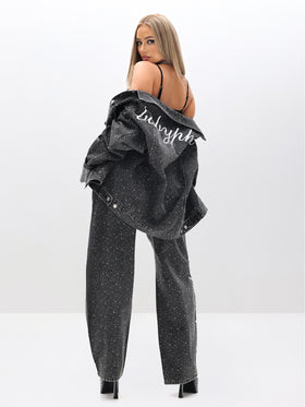 Oversized Rhinestone Denim Jacket