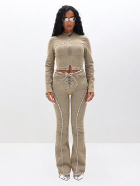 Denim Moto Jacket with Logo Applique