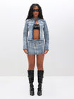 Stretch Denim Lace Up Mini Skirt