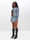 Stretch Denim Lace Up Mini Skirt