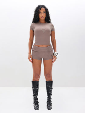 Rib Fold Over Waist Micro Short