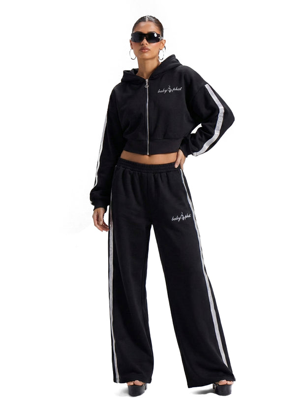 Wide Leg Jogger With Rhinestone Trim