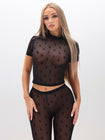 High Neck Short Sleeve Mesh Top