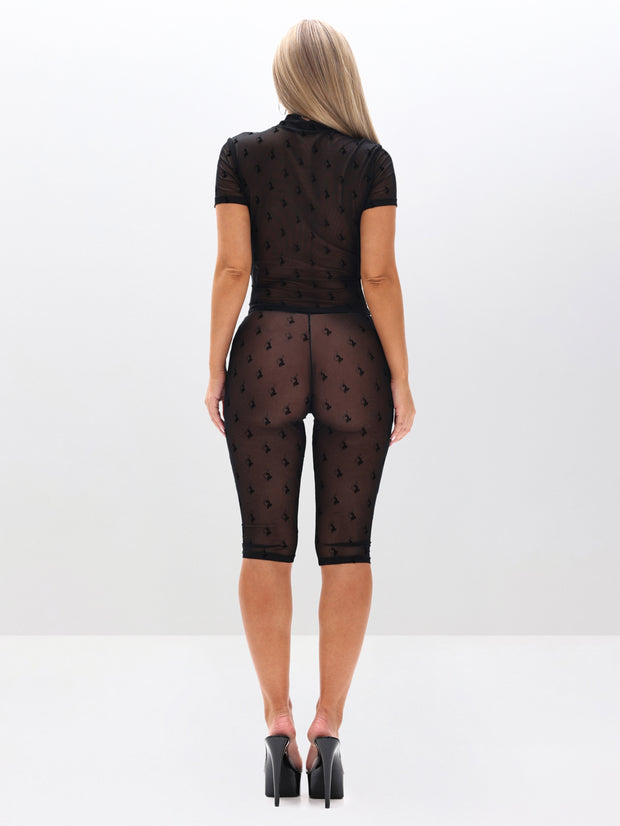 High Neck Short Sleeve Mesh Top