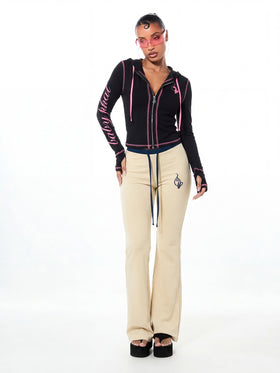 Flare Legging with Contrast Waistband and Drawstring