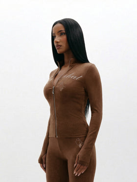 Long Sleeve High Neck Zip Up Top