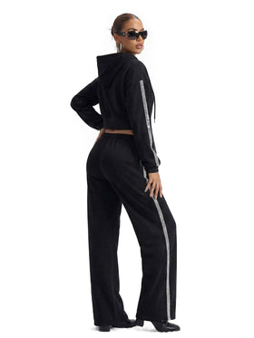 Wide Leg Jogger With Rhinestone Trim